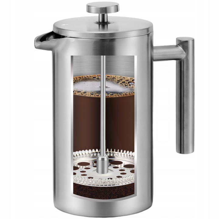 DZBANEK Z ZAPARZACZEM 1L FRENCH PRESS DO KAWY HERBATY ZIÓŁ STALOWY 21 CM Pojemność (w filiżankach) 8