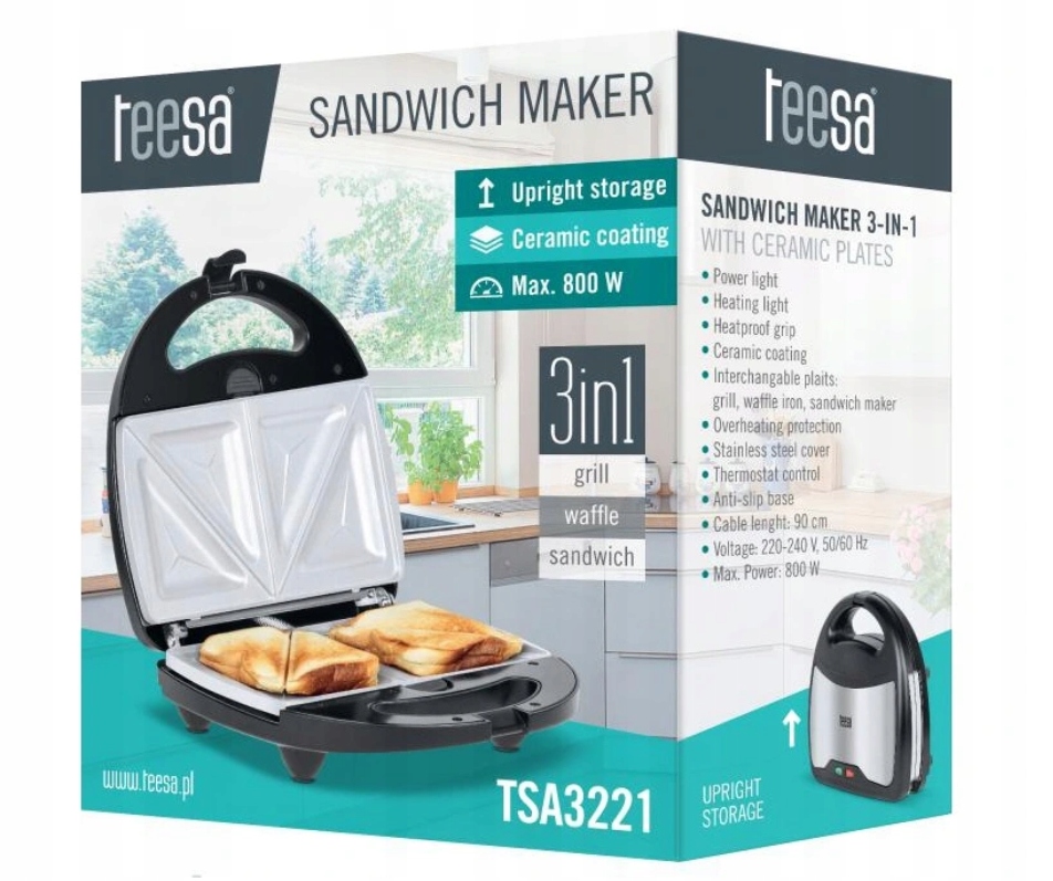 TOSTER GOFROWNICA SANDWICH TEESA 3w1 OPIEKACZ GRIL Kod producenta TSA3221