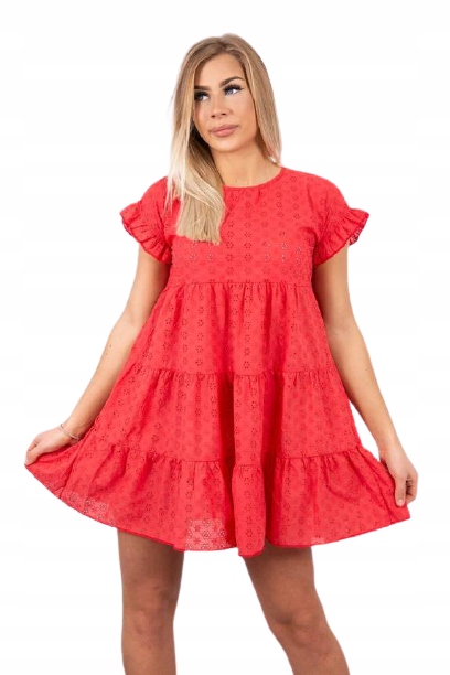 

Sukienka tunika letnia mini ażurowa z haftem boho