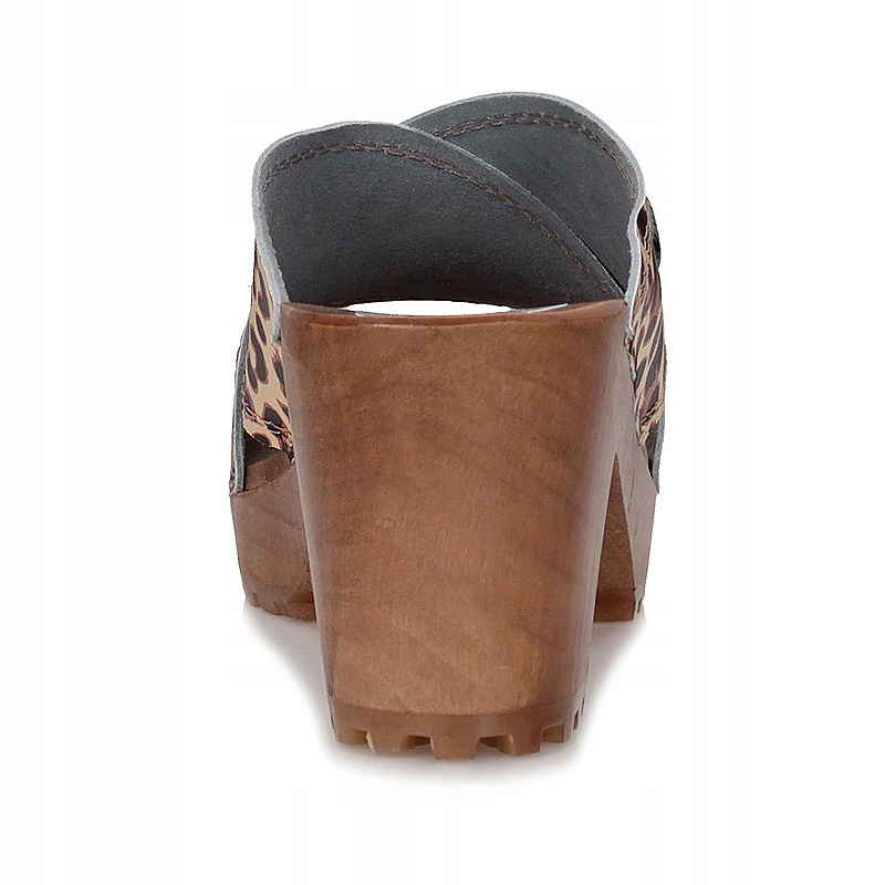 Drewniaki chodaki na obcasie Marcus panterka Marka Marcus