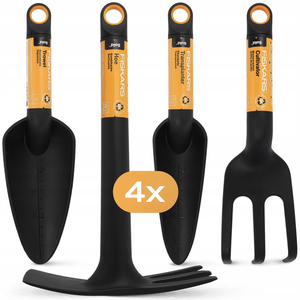 Sada zahradního nářadí Fiskars Solid lopatky, motyčky, drápky, 4 ks