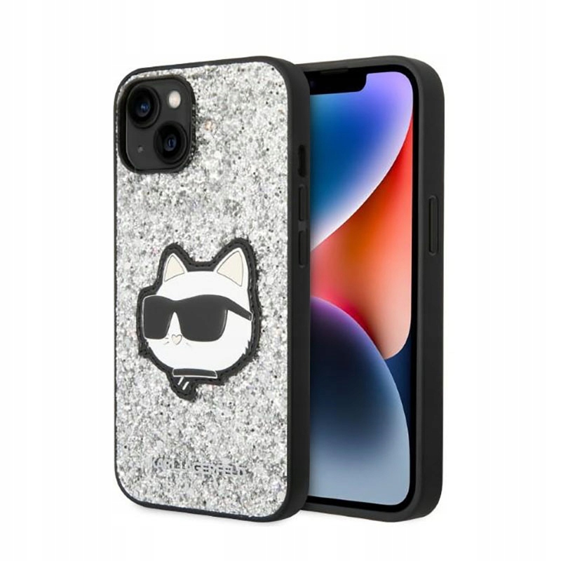 Karl Lagerfeld Nft Glitter Choupette Patch Pouzdro pro iPhone 14 Plus (stříbrné)