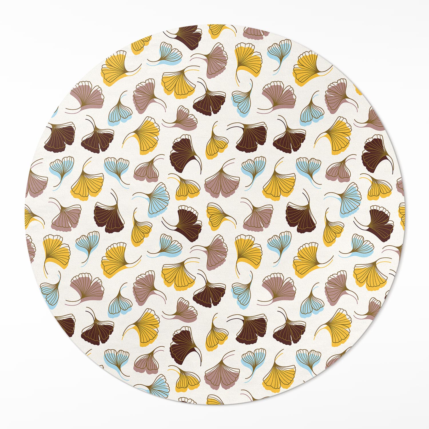 Kulatý Koberec Vinylový s průměrem 110 cm Pastelové listy ginkga, boho ilustrace