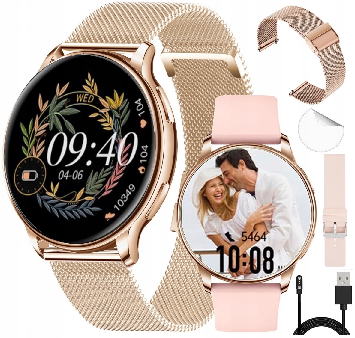 ELEGANCKI SMARTWATCH DAMSKI ROZMOWY POLSKIE MENU ZEGAREK DLA KOBIETY 2PASKI Stan opakowania oryginalne