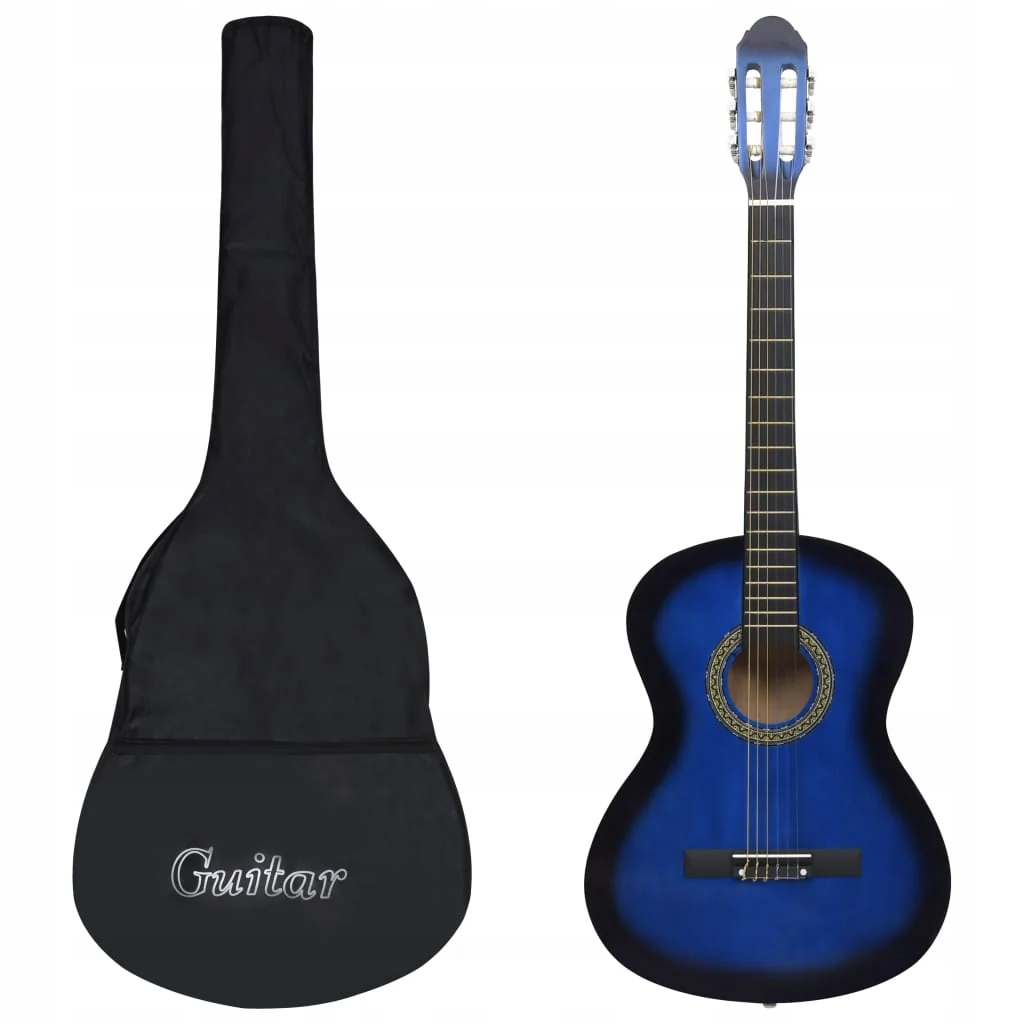 Fionshop 263061528 Klasická kytara pro začátečníky s obalem modrá 4/4 39'