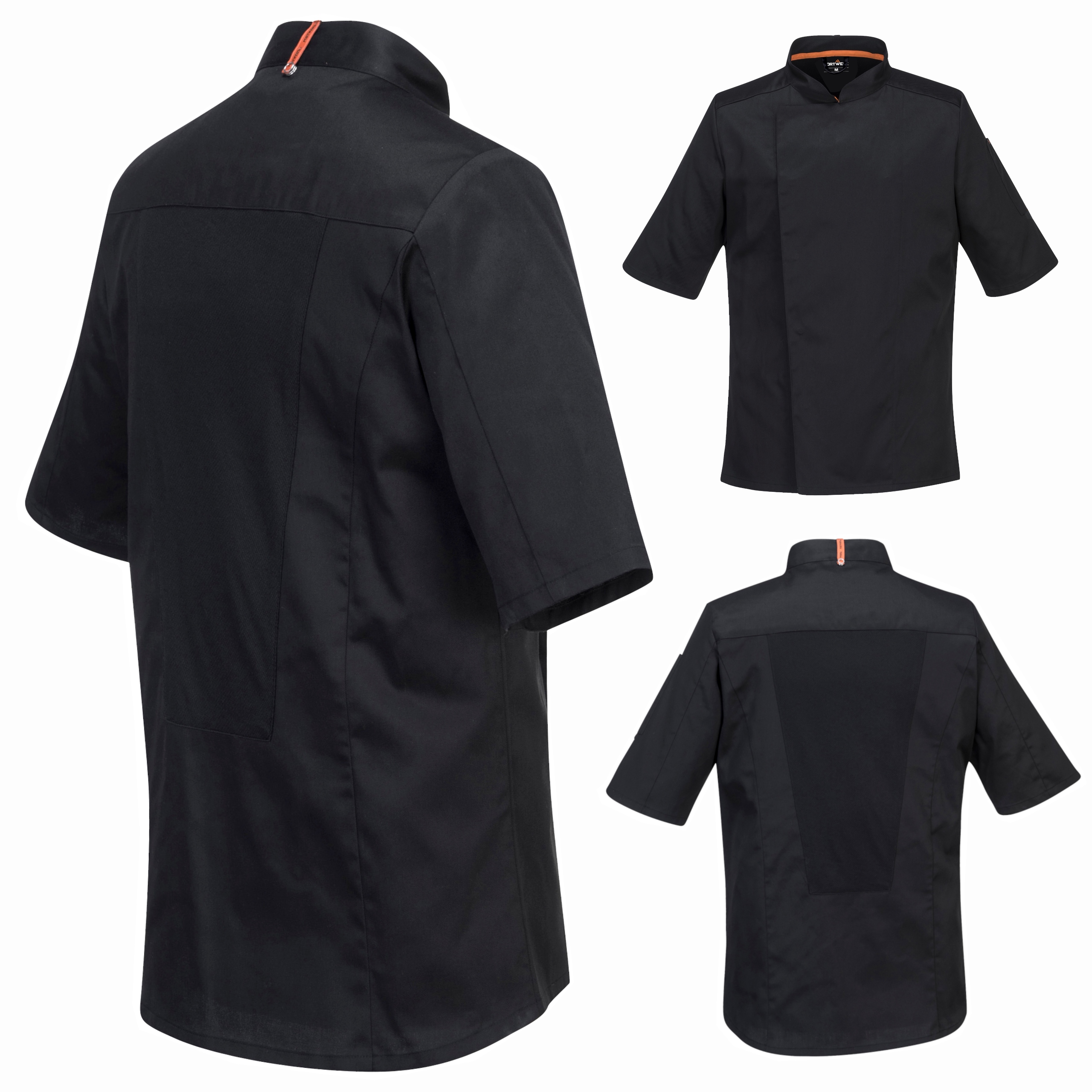 Bluza kucharska krótki rękaw Mesh Air Pro Elastan Czarna fartuch szefa L