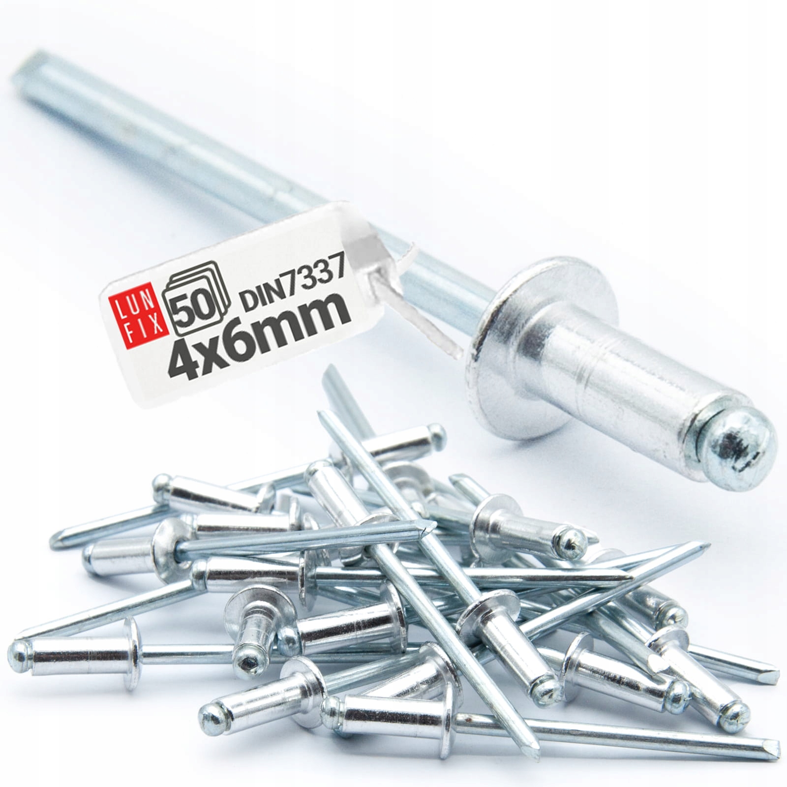 Nity zrywalne aluminiowe 4x6 mm stalowe trzpienie Din 7337 50szt.