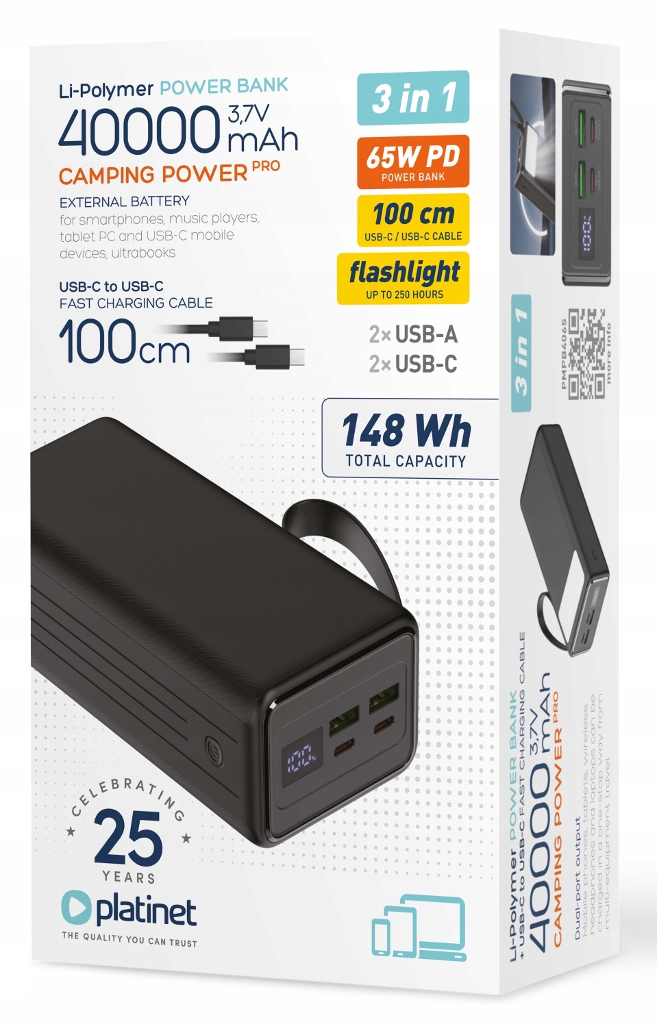 Rychlá Banka Výkonný Akumulátor 2x Usb 2x Usb-c 40000 mAh Qc 3.0 výkon 65 W