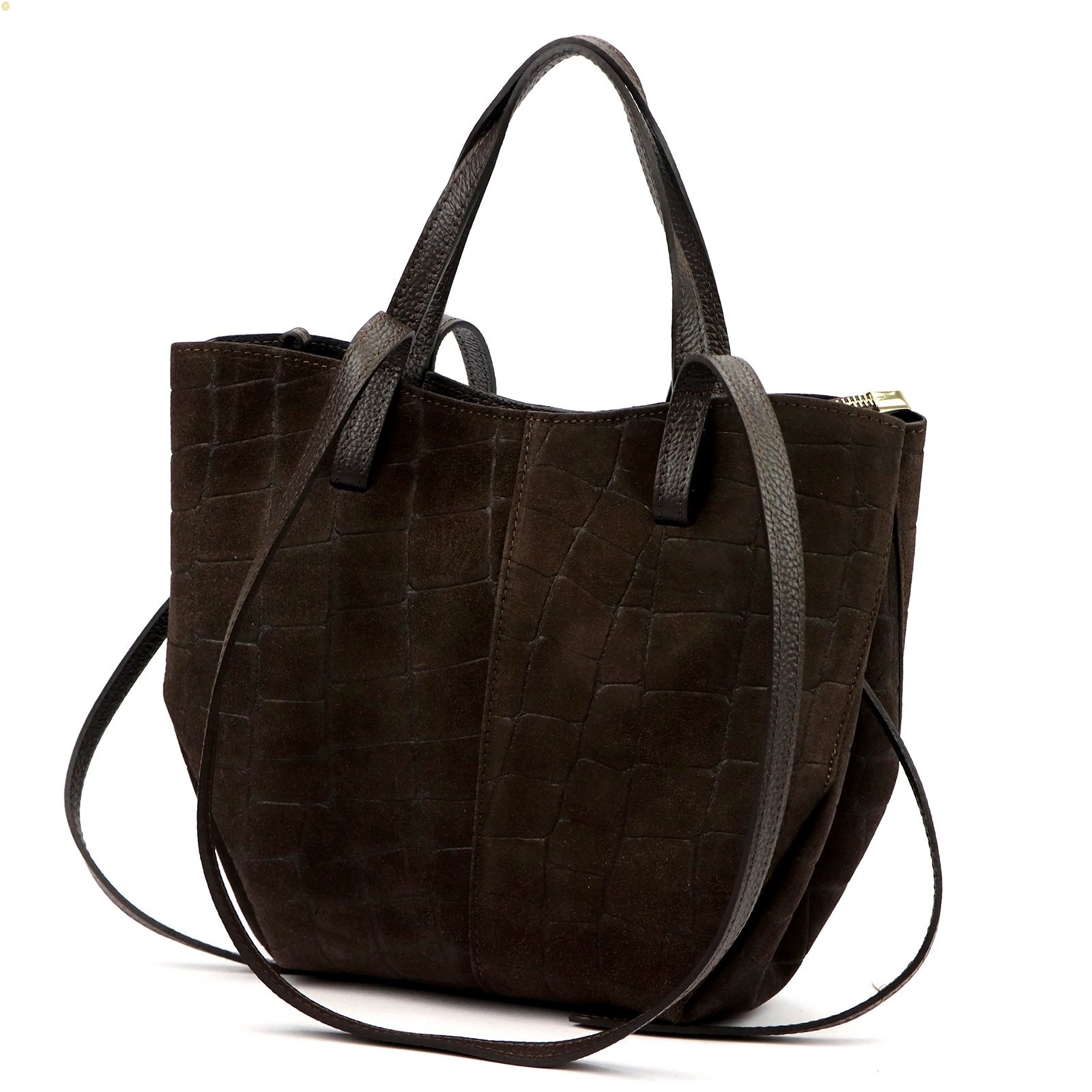 Dámská kabelka Vera Pelle Kožená Semišová Hnědá Shopper na rameno Loďka
