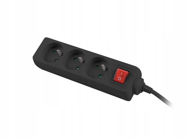 Listwa zasilająca 3m, czarna, 3 gniazda, z wyłącznikiem, kabel wykonany