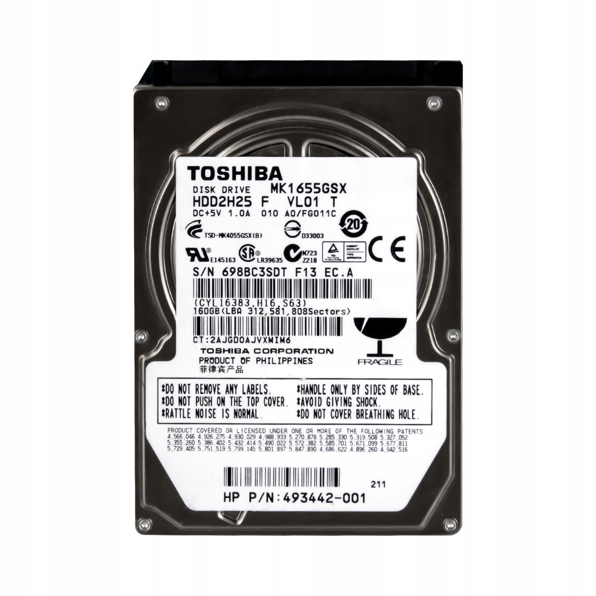 Toshiba 160GB 5,4K 8MB Sata II 2,5'' MK1655GSX
