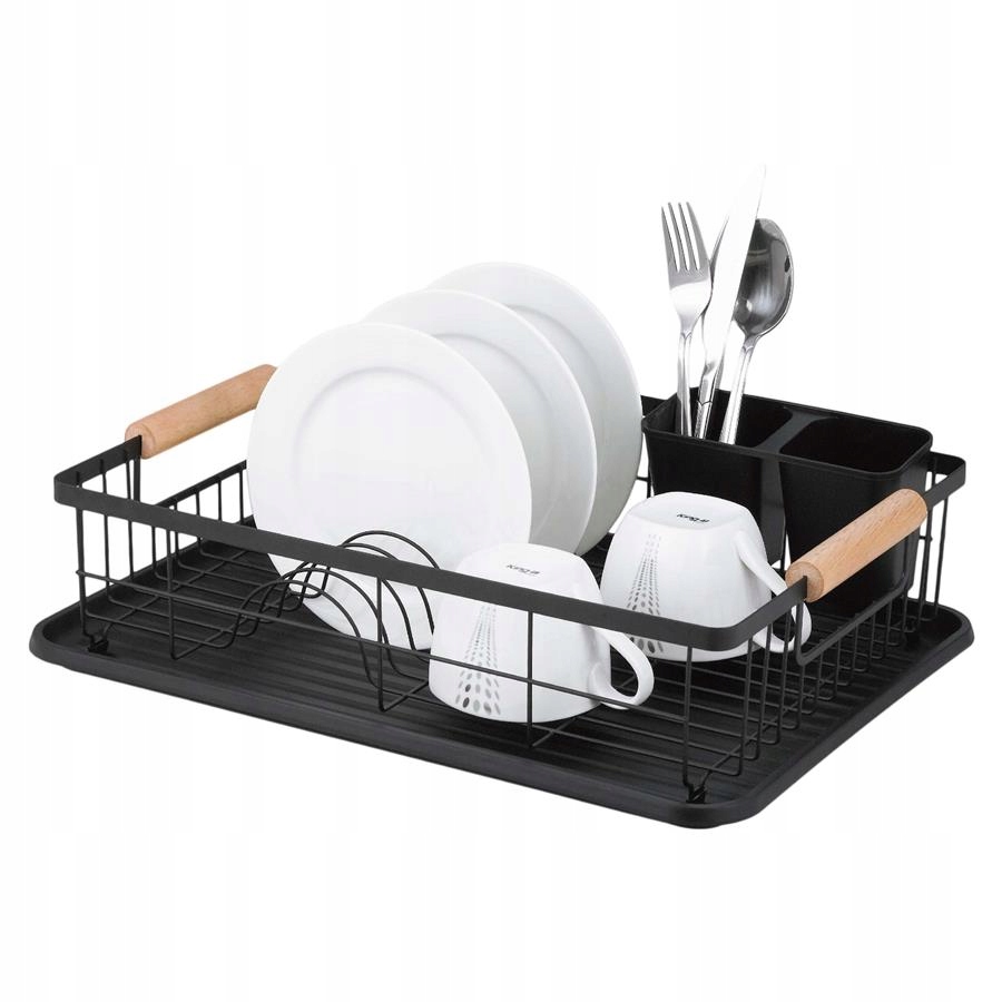 SUSZARKA DO NACZYŃ SZTUĆCÓW STOJĄCA OCIEKACZ CZARNA DUŻA XXL Z RĄCZKĄ