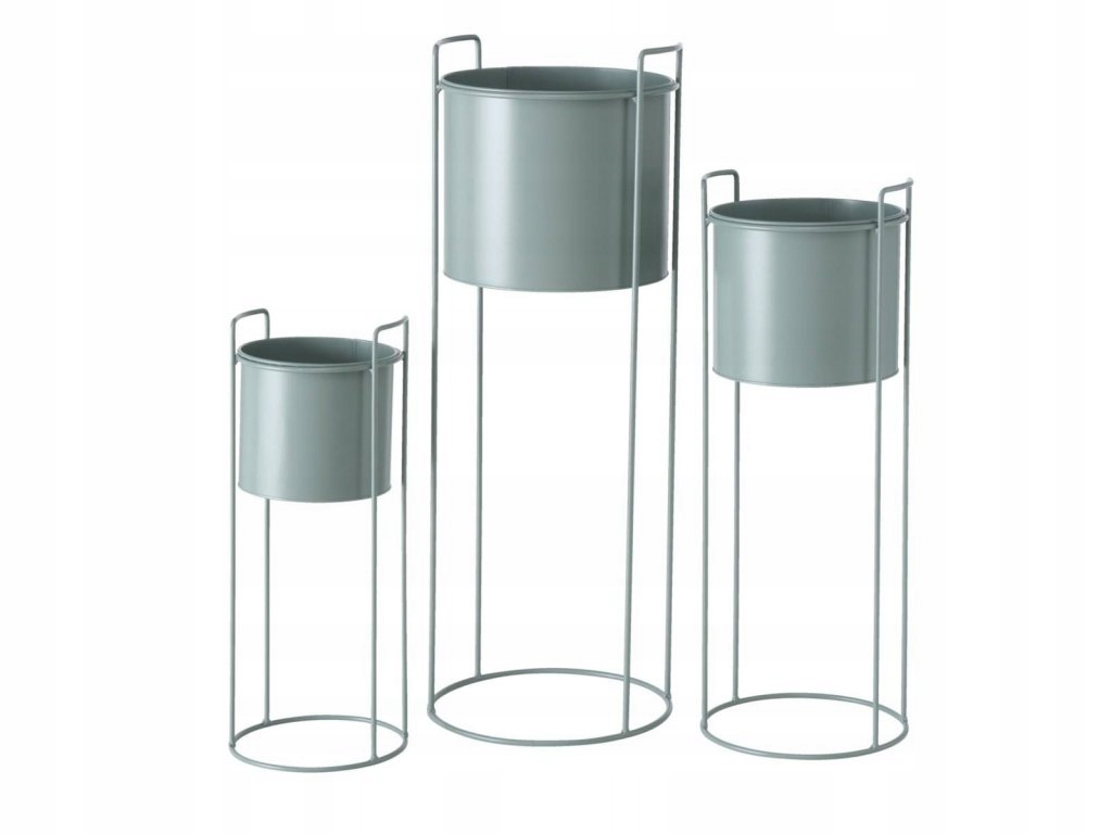 Kovové kvetináče so stojanom Melanda, svetlo zelené, 3 kusy