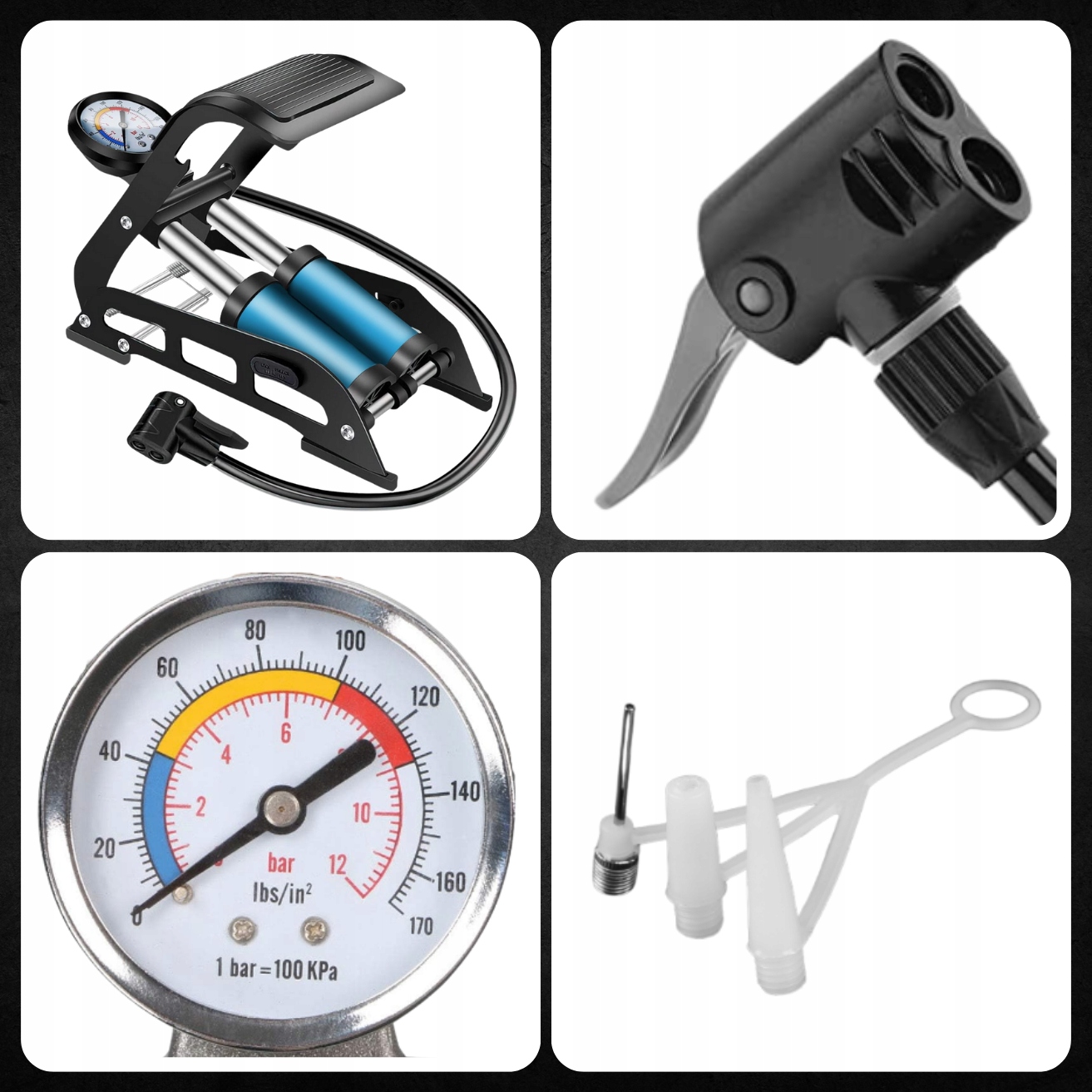 MOCNA POMPKA NOŻNA DWUTŁOKOWA SAMOCHODOWA ROWEROWA Z MANOMETREM Marka Retoo