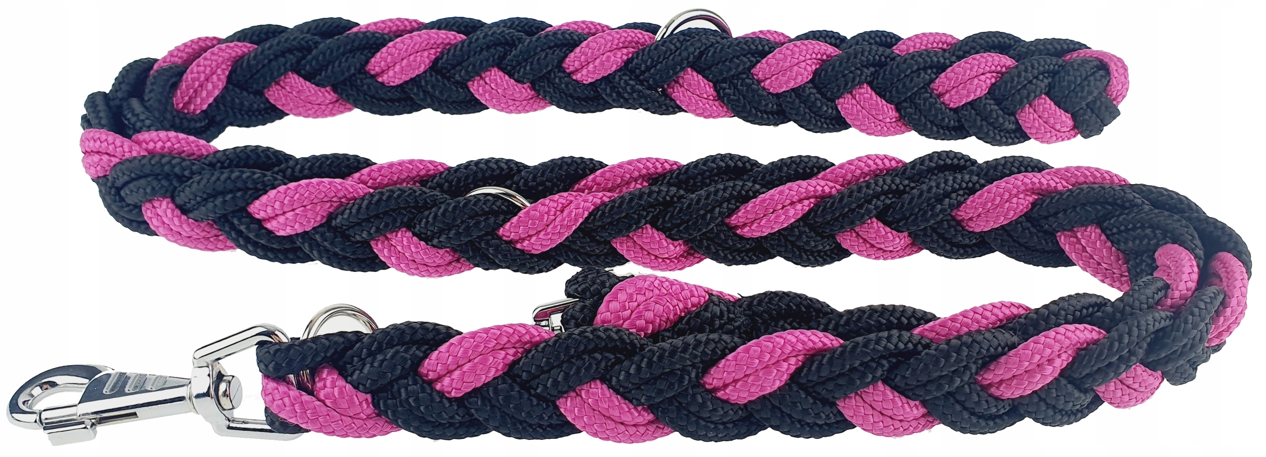 Champion Smycz dla Dużego Psa 2.5m Regulowana Warkocz Czarna Różowa
