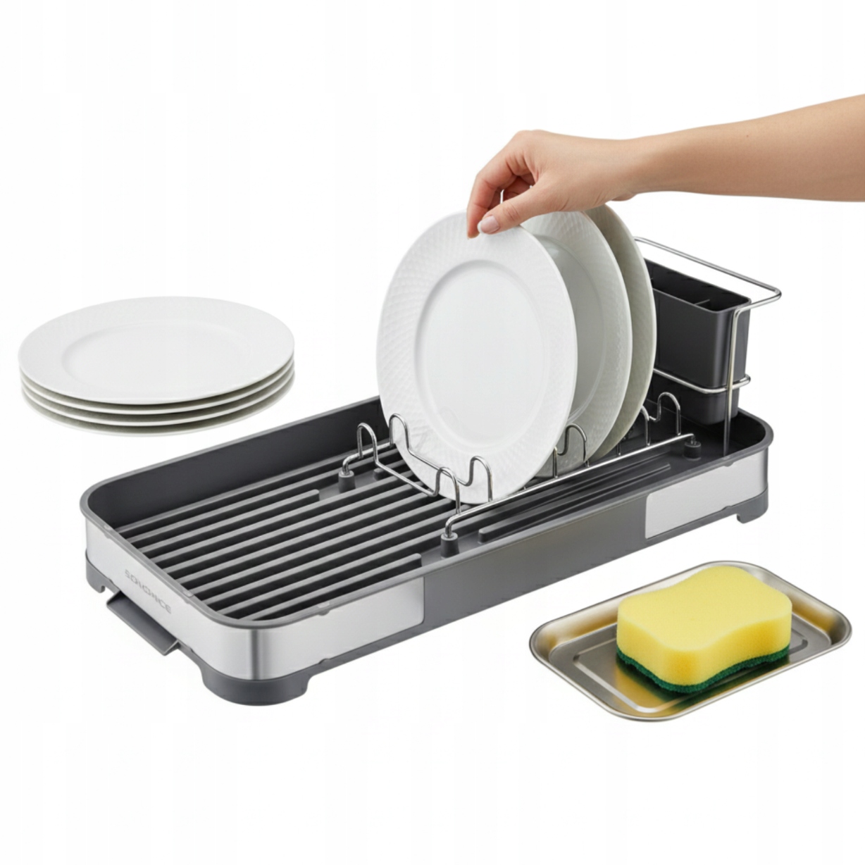 Levně Sušička Odkapávač na nádobí Stojící Malý Stojan na talíře Příbory s podnosem