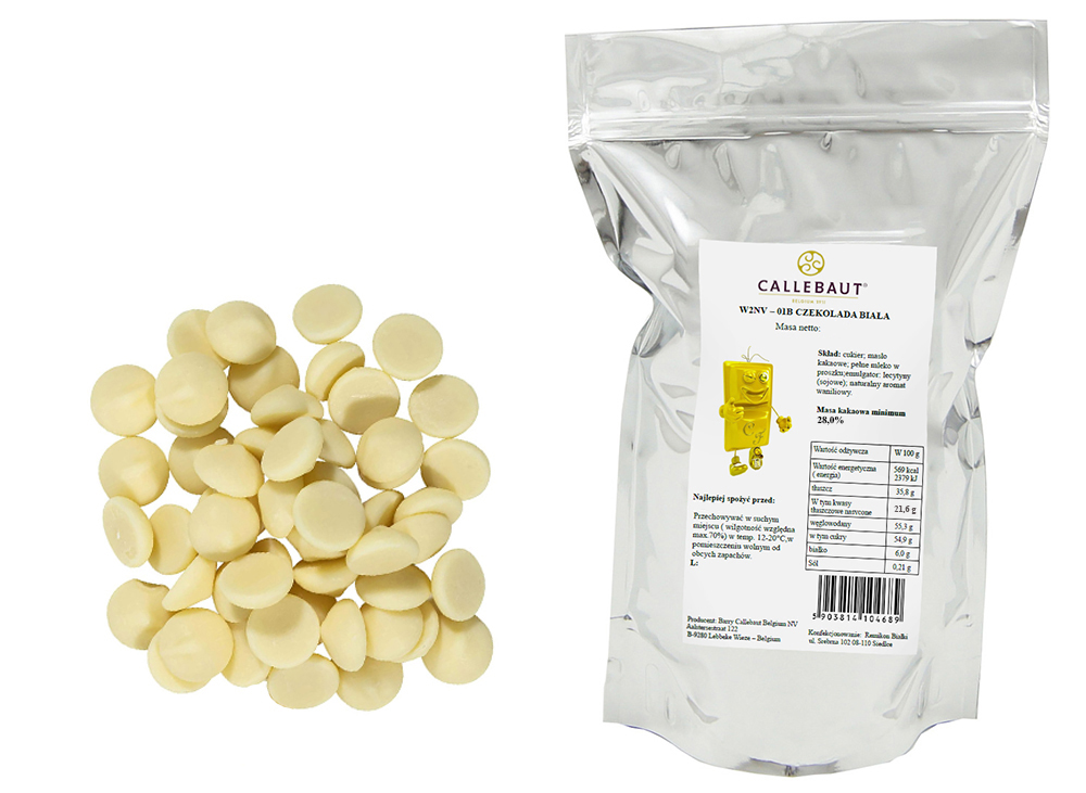 Czekolada Biała W2 do fondue pralin picia w kaletkach 28% kakao 2,5 kg
