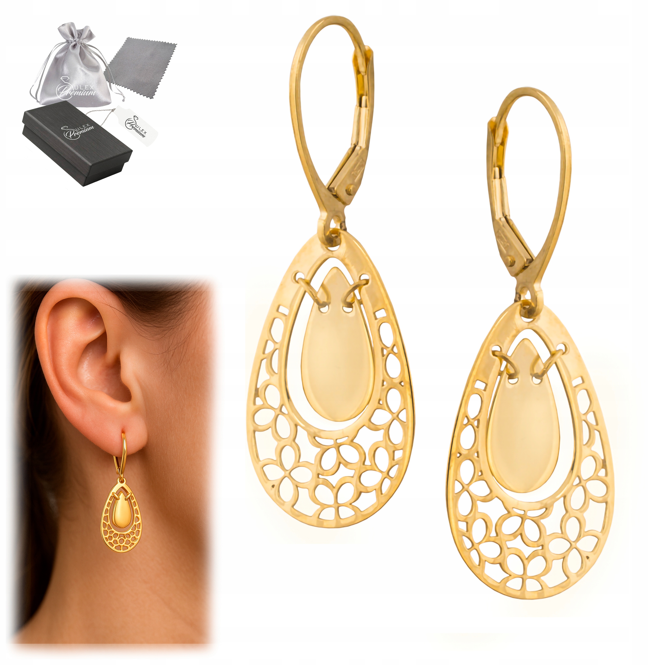 Náušnice zlaté závěsné Krásné ažurové slzy, zlato pr. 585 14 K