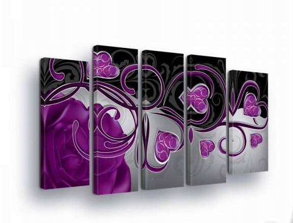 Obraz 150x100 modulárny polyptych ruža fialová abstrakcia srdca štýl pl