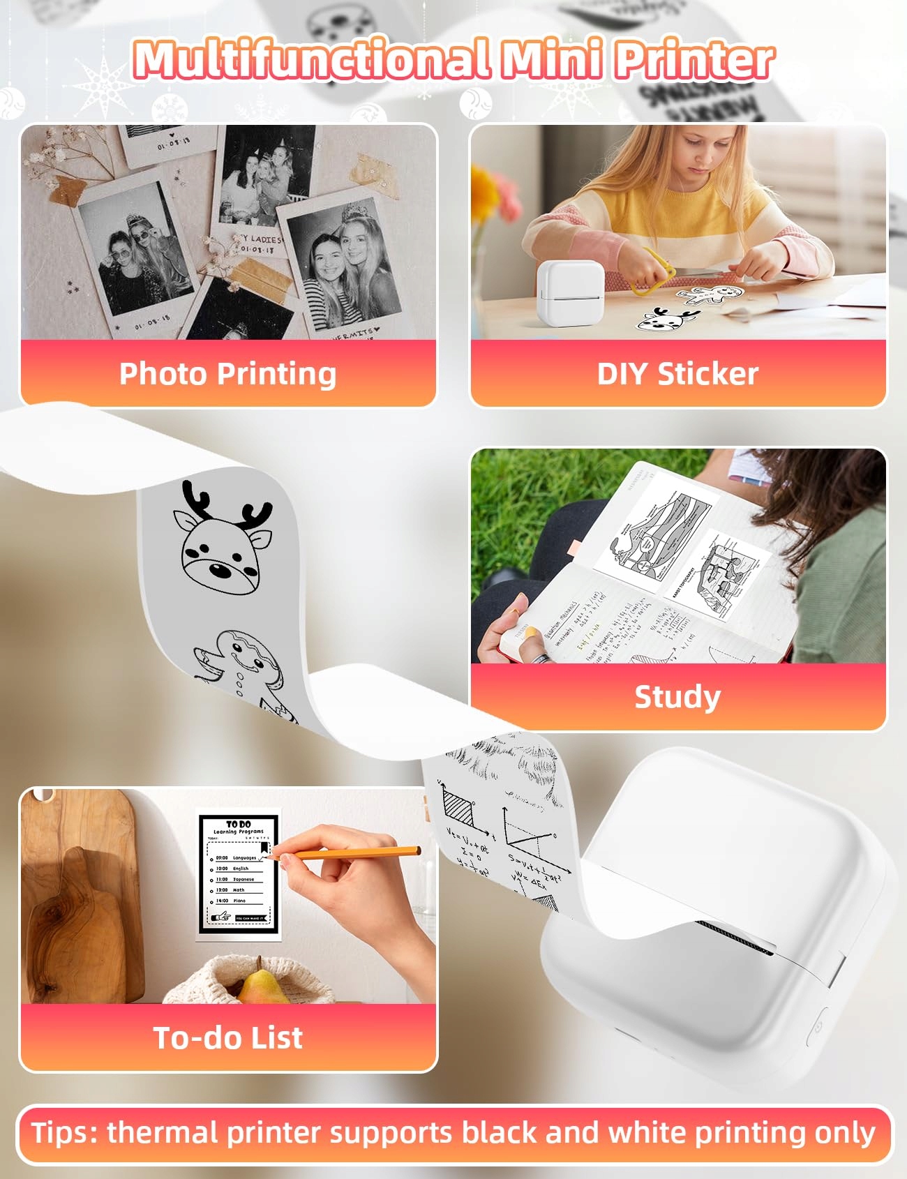 MEMOKING Mini Drukarka Bluetooth Do Telefonu Drukarka Termiczna Zdjęć — miniatura 3