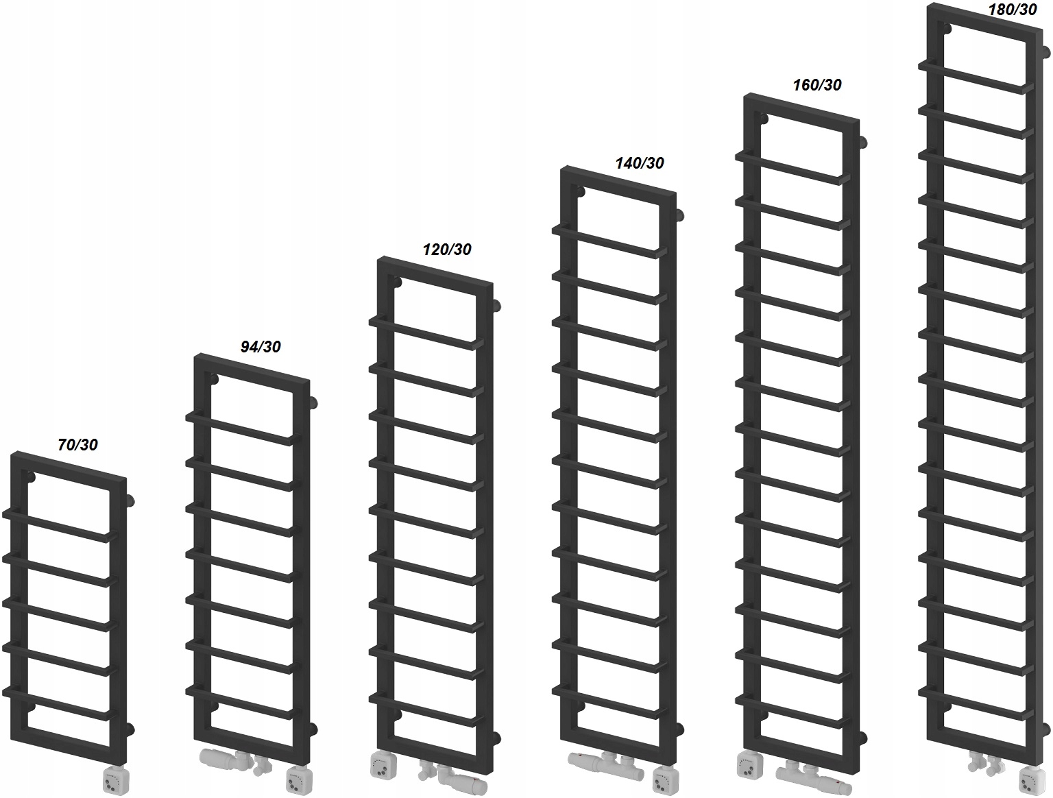 GRZEJNIK ŁAZIENKOWY DEKORACYJNY MOKA 94/30 CZARNY Szerokość 300 mm