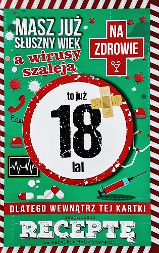 

Na 18 urodziny kartka z receptą wesoła JCX1