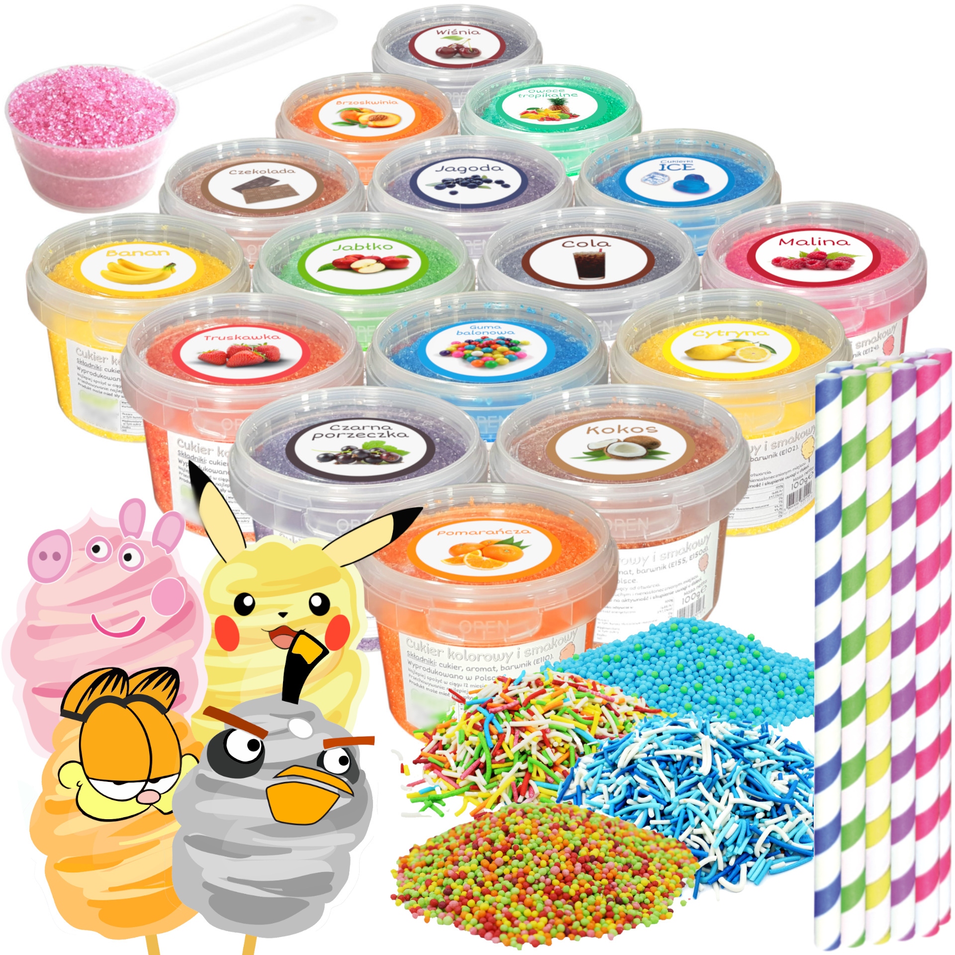 Levně Cukr na cukrovou vatu 16 x 100 g Barevný a chutný kbelík doplňky