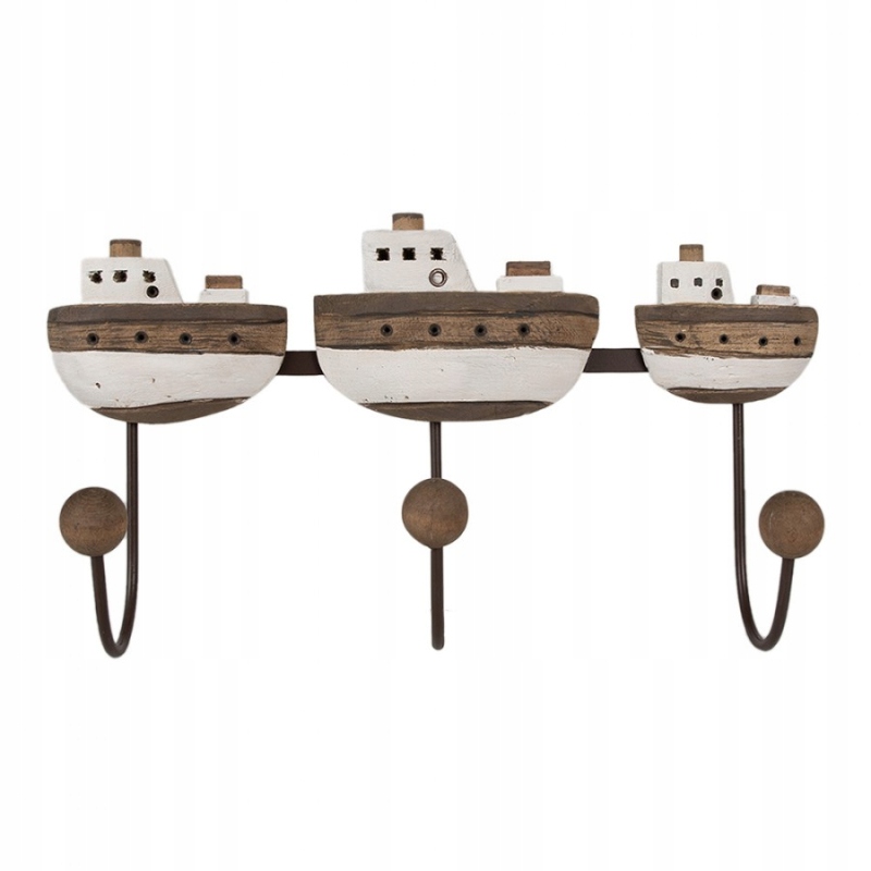Dřevěný nástěnný věšák 3 háčky s motivem rybářské lodi Fjord 38 x