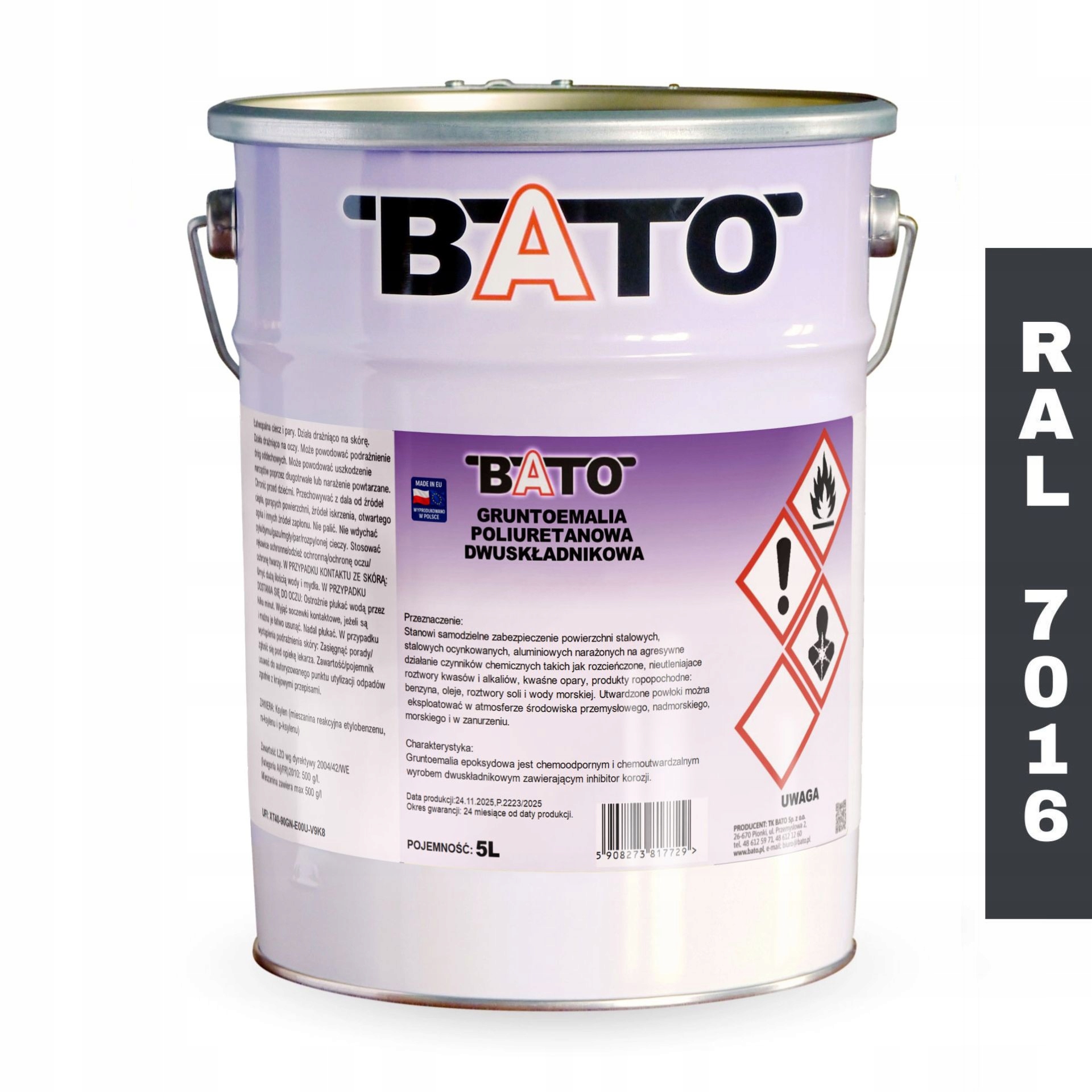 Základní Nátěr Polyuretanová Dvousložková Antracit Ral 7016 5L Bato