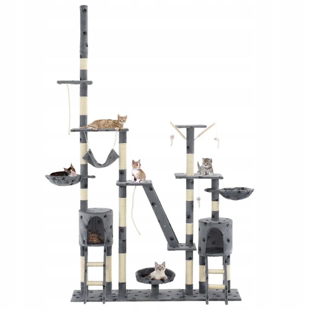 Levně vidaXL Škrabadlo pro kočky, sisalové sloupky, 230-250 cm, šedé s tlapkami