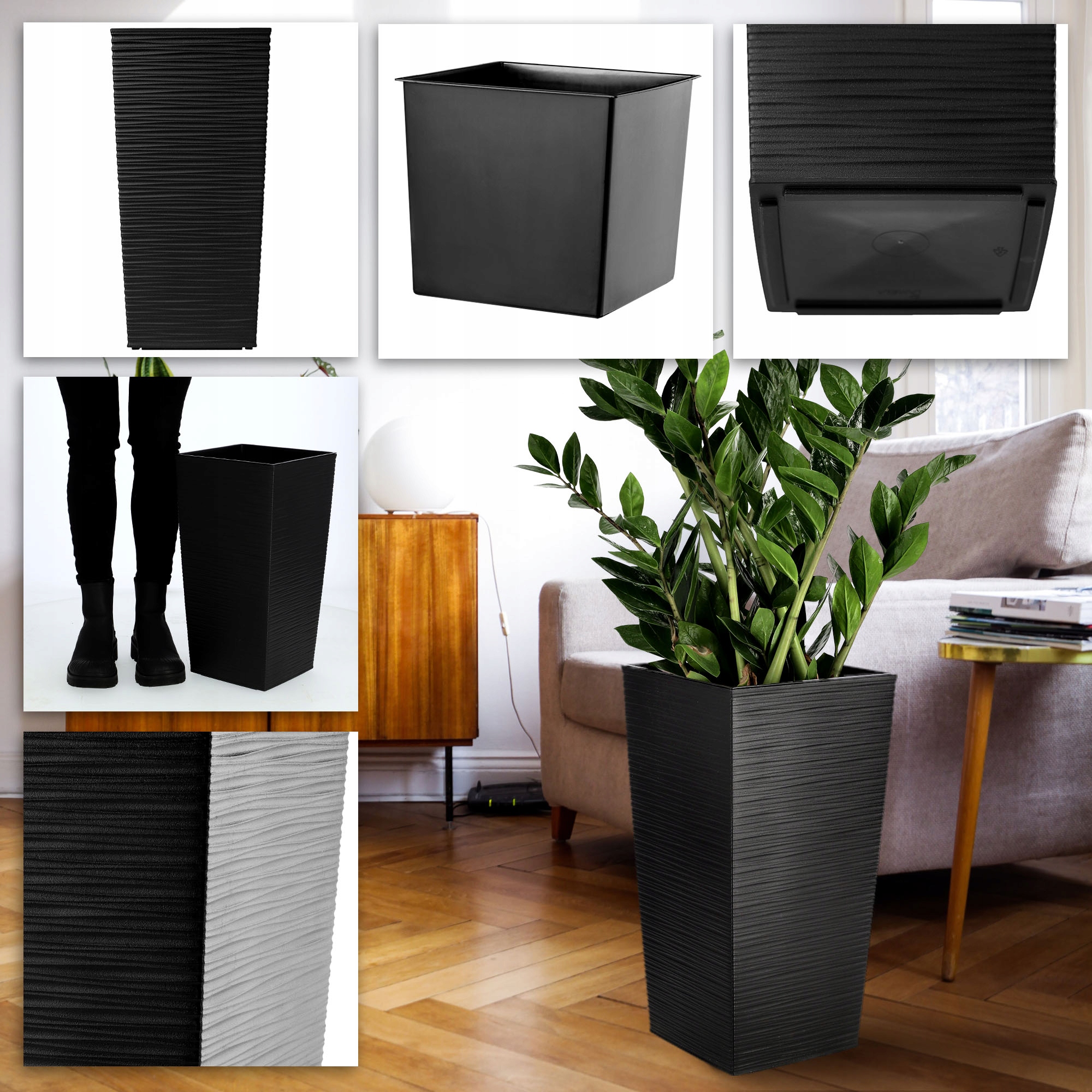 DONICZKA Z WKŁADEM DONICA NA KWIATY 47 CM CZARNA Marka Kadax