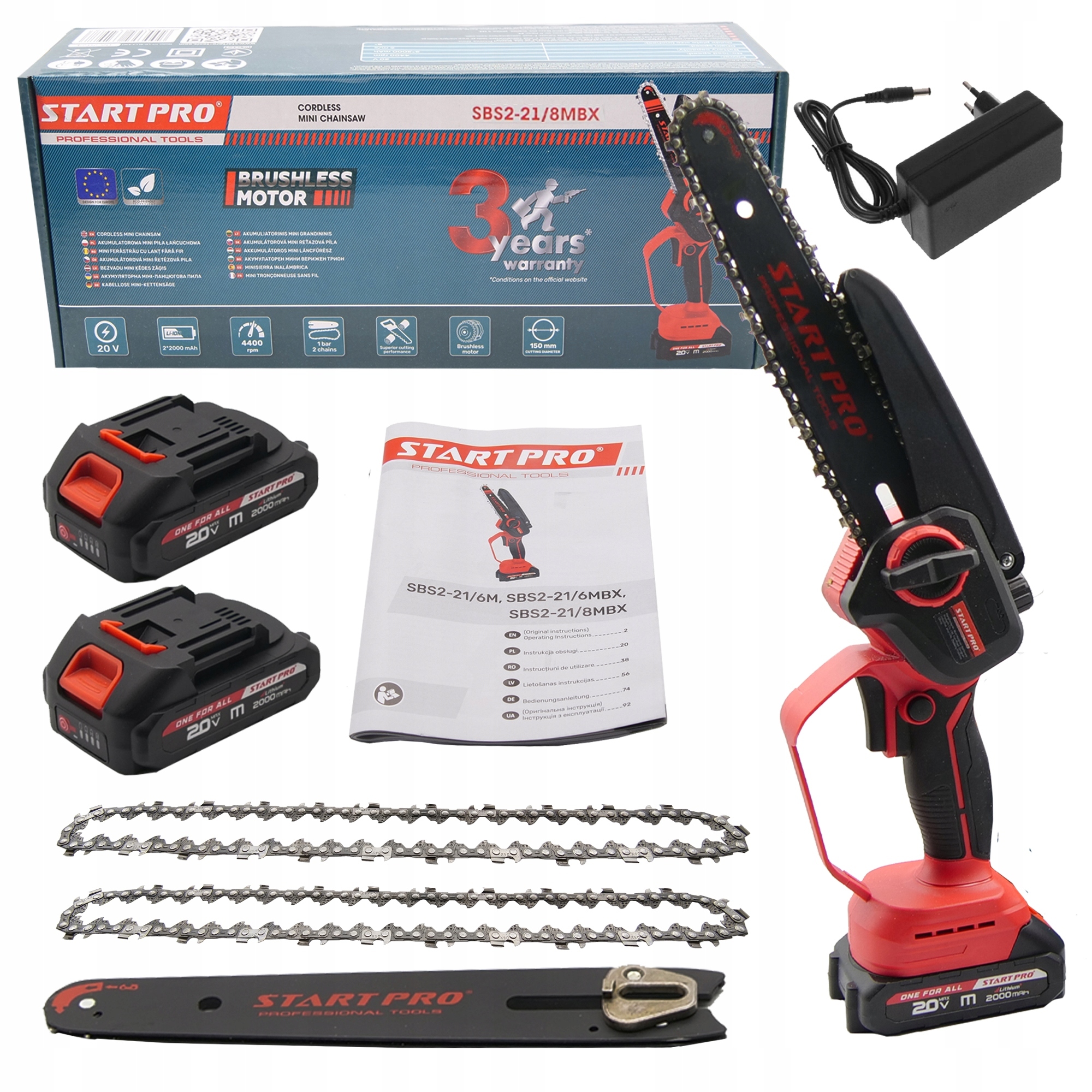 Mini pila Akum. Řetězová pila Brushless Akumulátor 2x 2Ah nabíječka