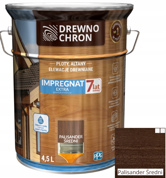 Drewnochron Impregnat Extra Powłokotwórczy do drewna Palisander Średni 4,5l