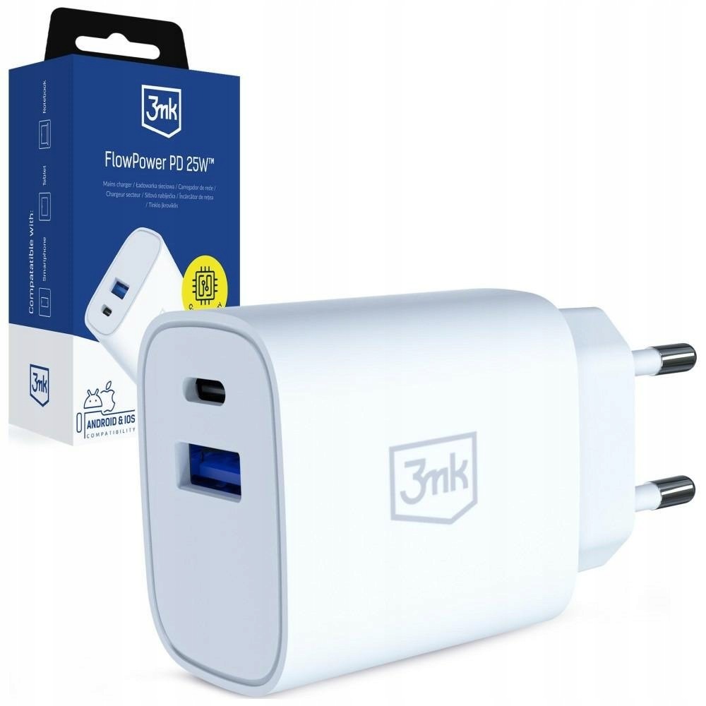 Ładowarka Sieciowa 3MK FlowPower Usb-a Usb-c 25W Pd QC4+ biały