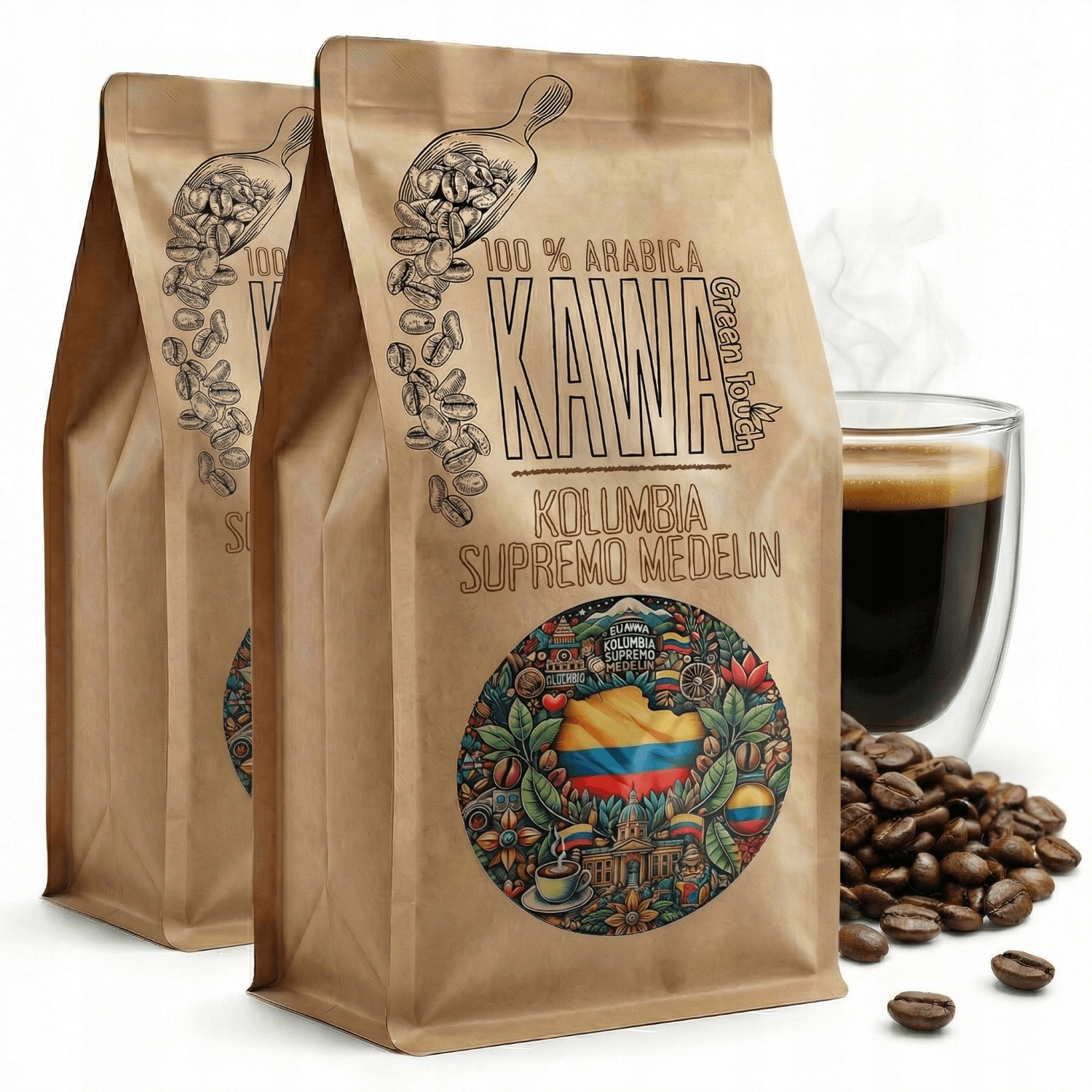 Levně Káva Zrnková Kolumbie Supremo Medelin arabica 2 kg Green Touch 1+1 kg