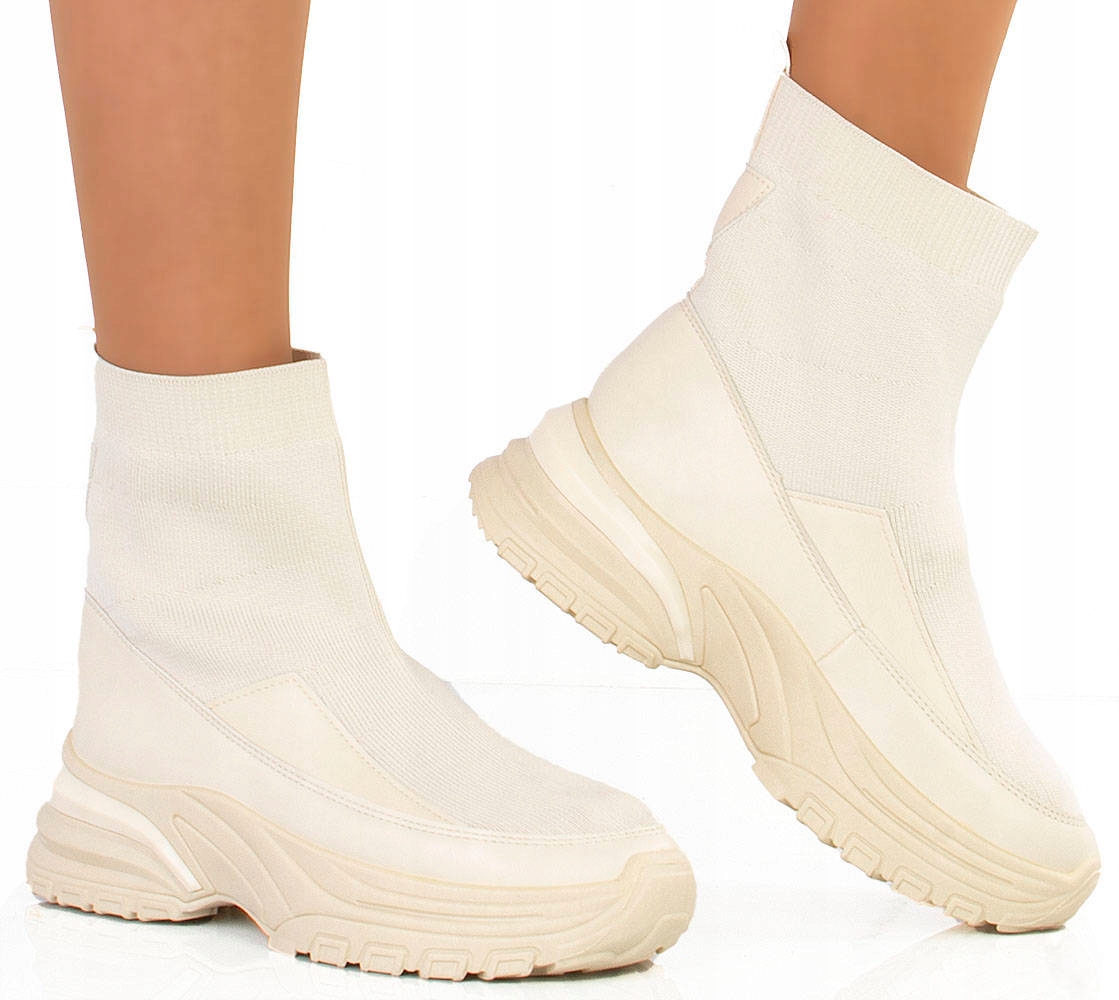 7054 BEŻOWE BOTKI Z ELASTYCZNĄ CHOLEWKĄ TRAMPKI 37 Rozmiar 37