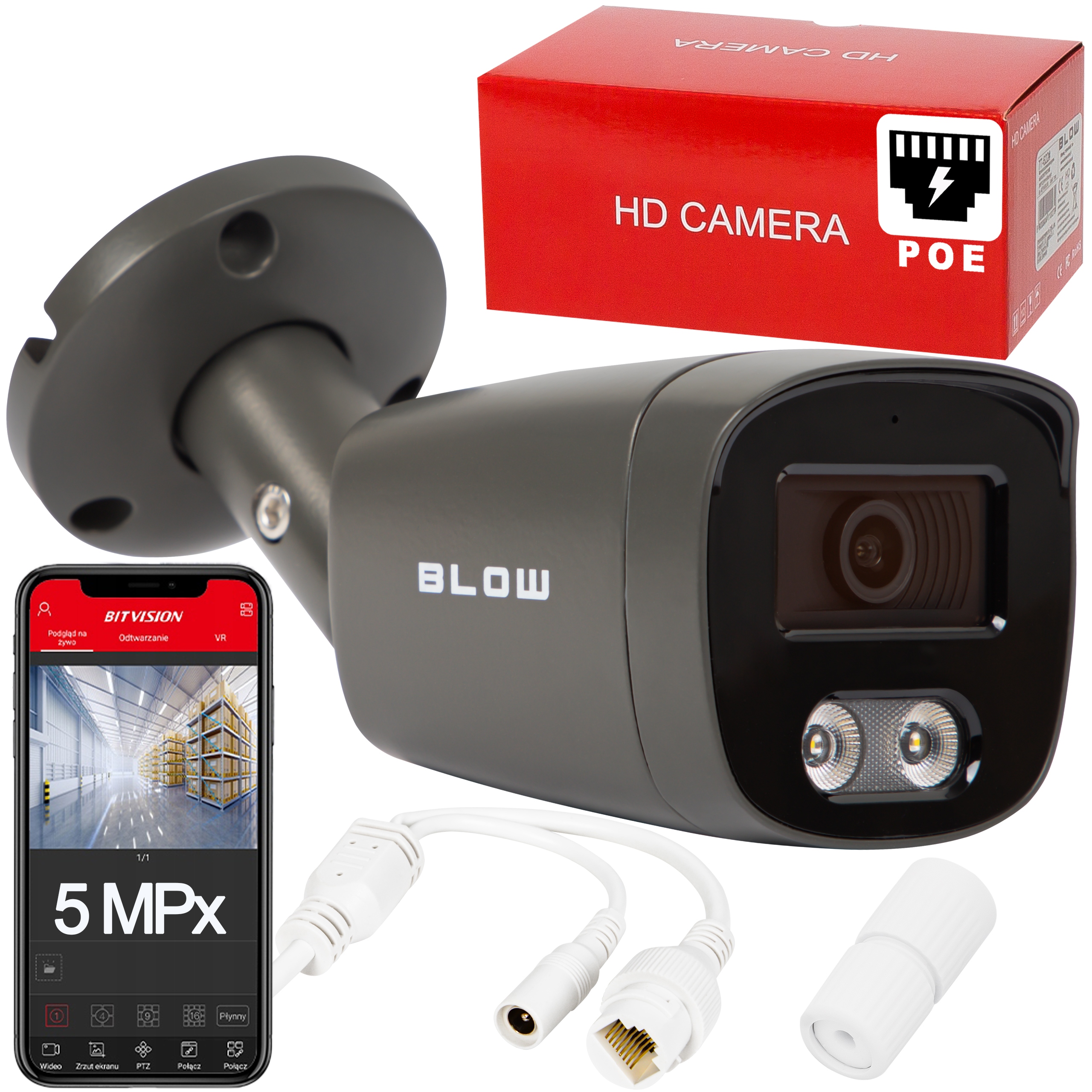 KAMERA IP BLOW 5MP Metal IP67 PoE Starvis ONVIF TUBOWA ZEWNĘTRZNA