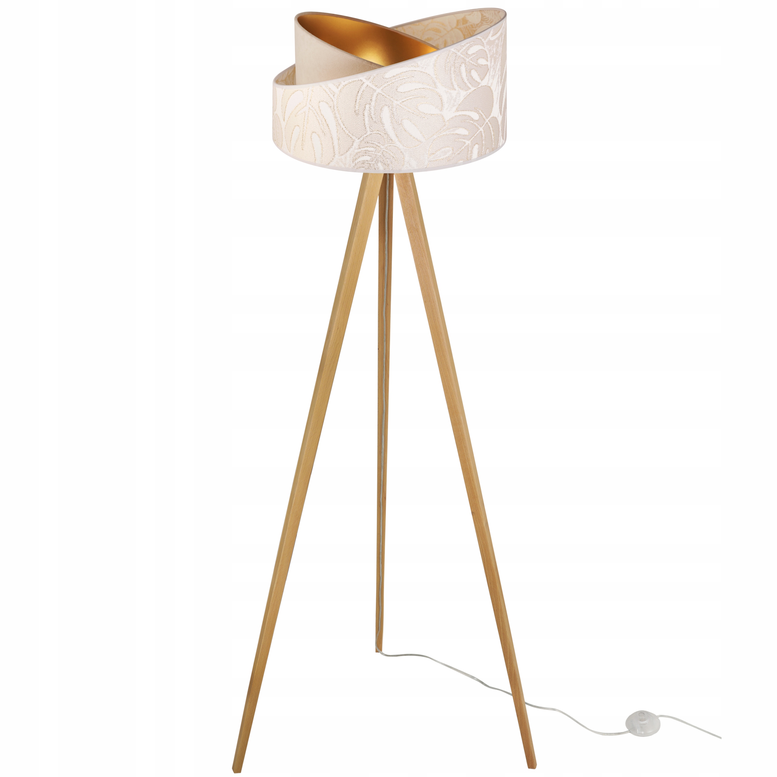 Stojaca Podlahová Lampa Trojnožka Drevo Tienidlo Vzor