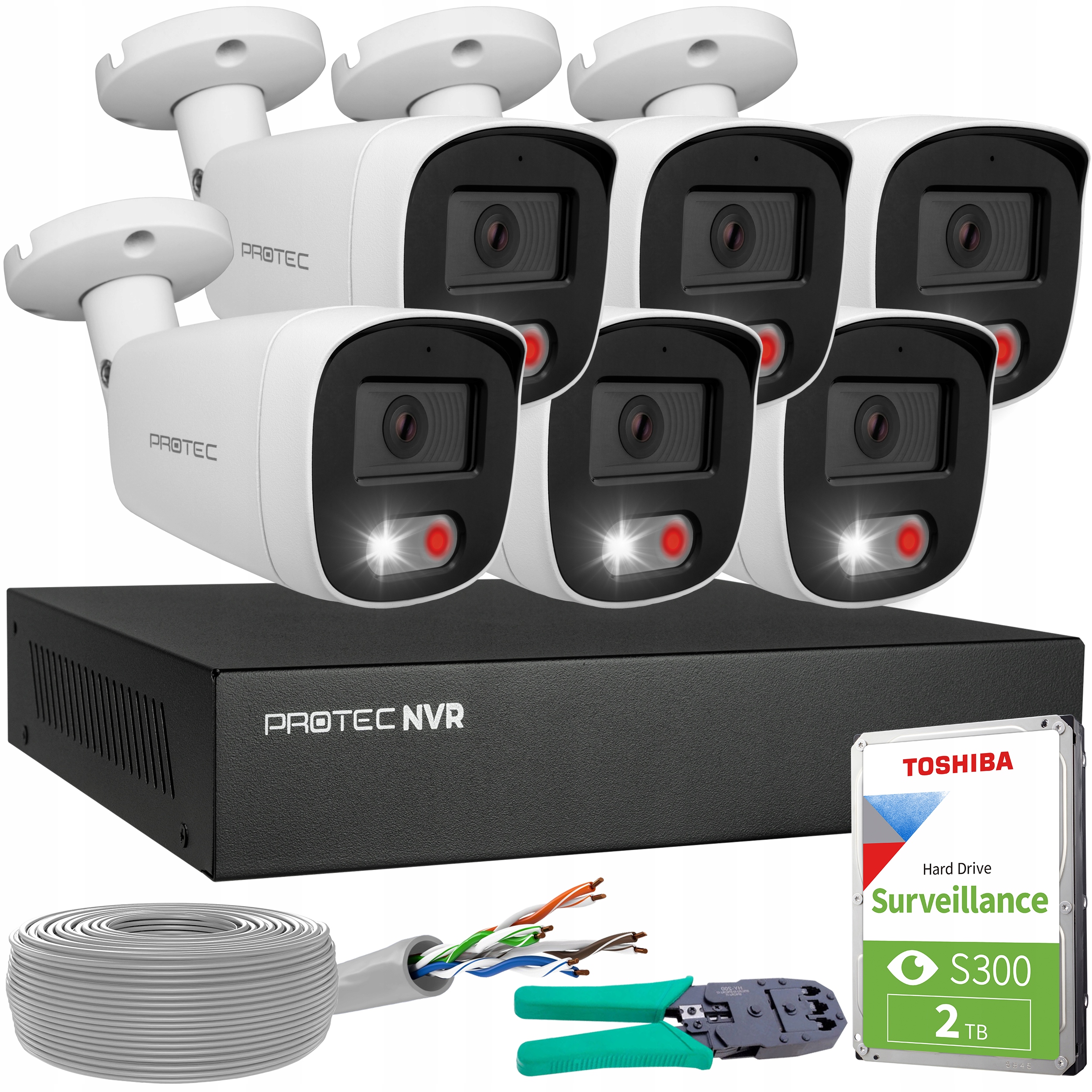 Sada pro monitorování 6 kamer Ip PoE Full color detekce lidí 5Mpx Hdd