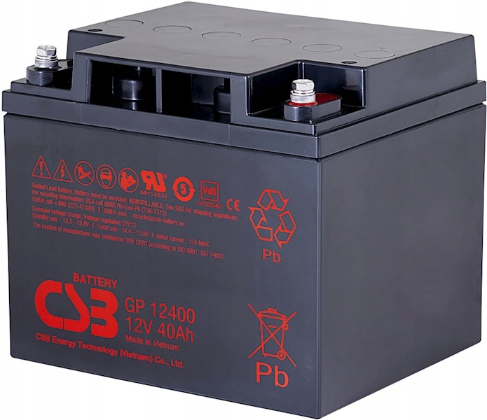 Akumulator Csb GP12400 12V 40Ah Agm do pracy buforowej M6 VdS