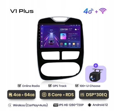 Radio Android 12 RENAULT CLIO 4 GPS WiFi PL 4/64Gb EAN (GTIN) 0019048224903