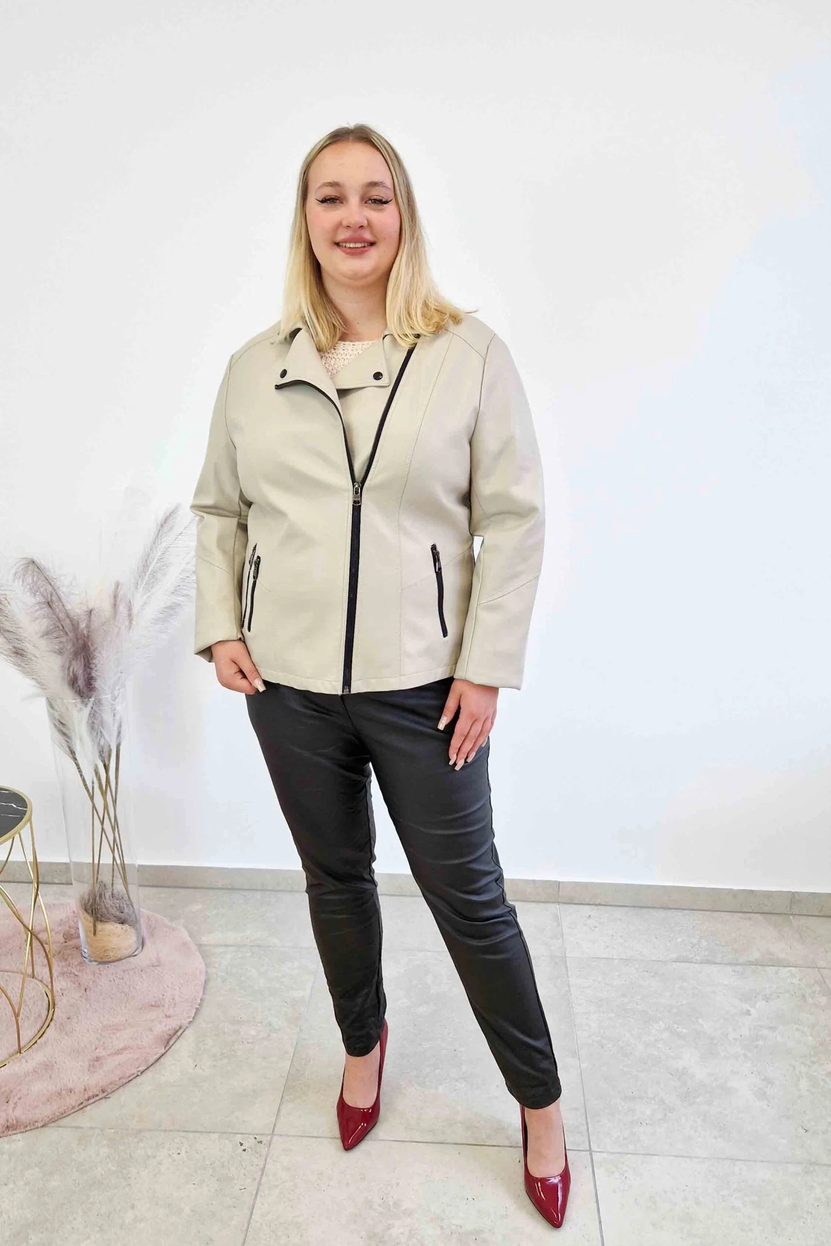 Krémová dámská bunda Ramoneska Eko kůže 2XL