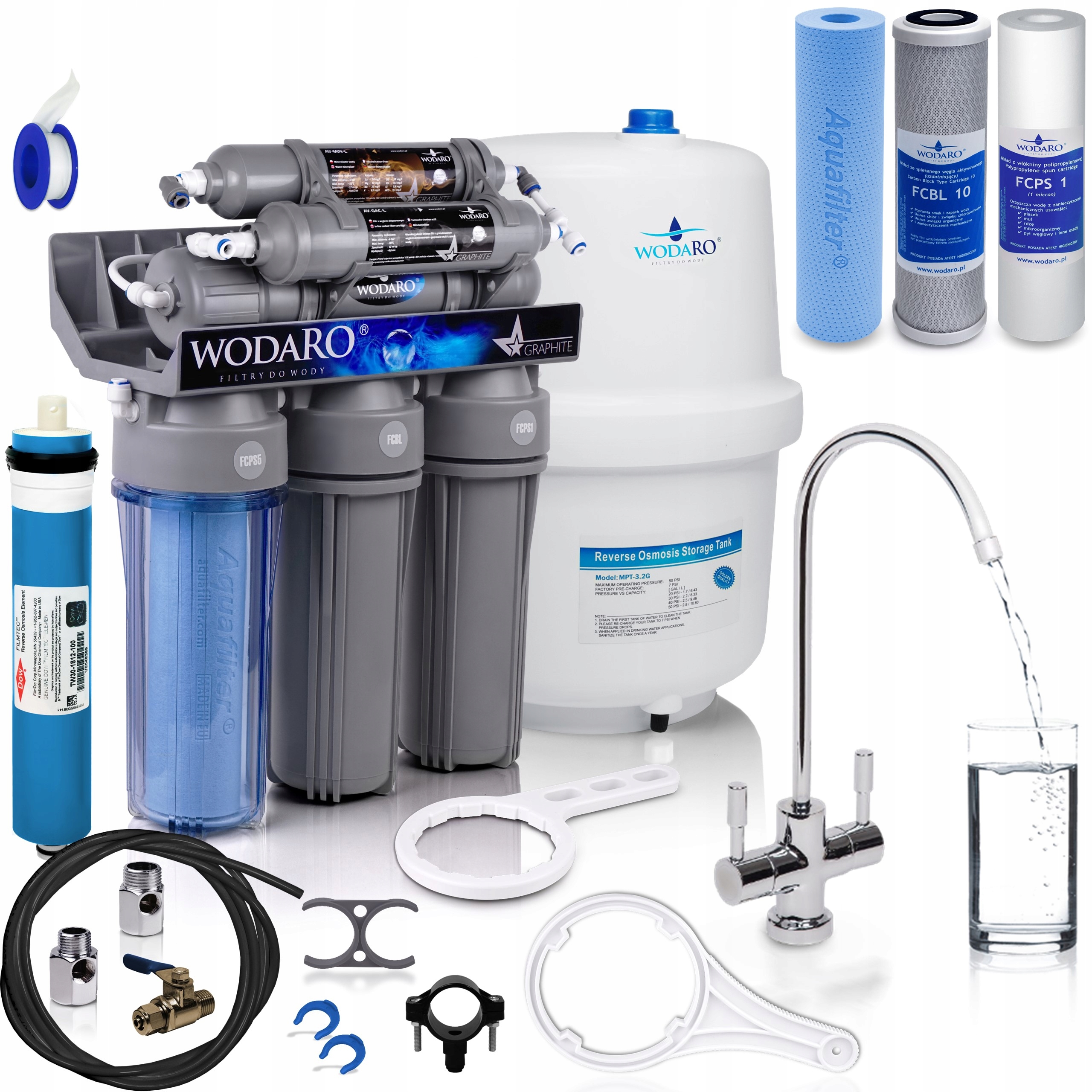 Vodní Filtr Wodaro RO6 Graphite Premium Av-gac-l Av-min-l Filmtec 100 Gpd