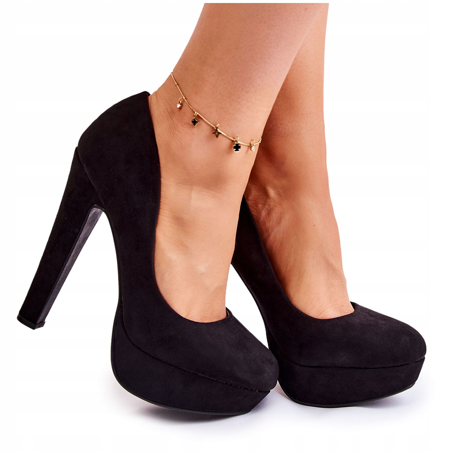 

Zamszowe Czółenka Na Wysokim Obcasie Czarne 36