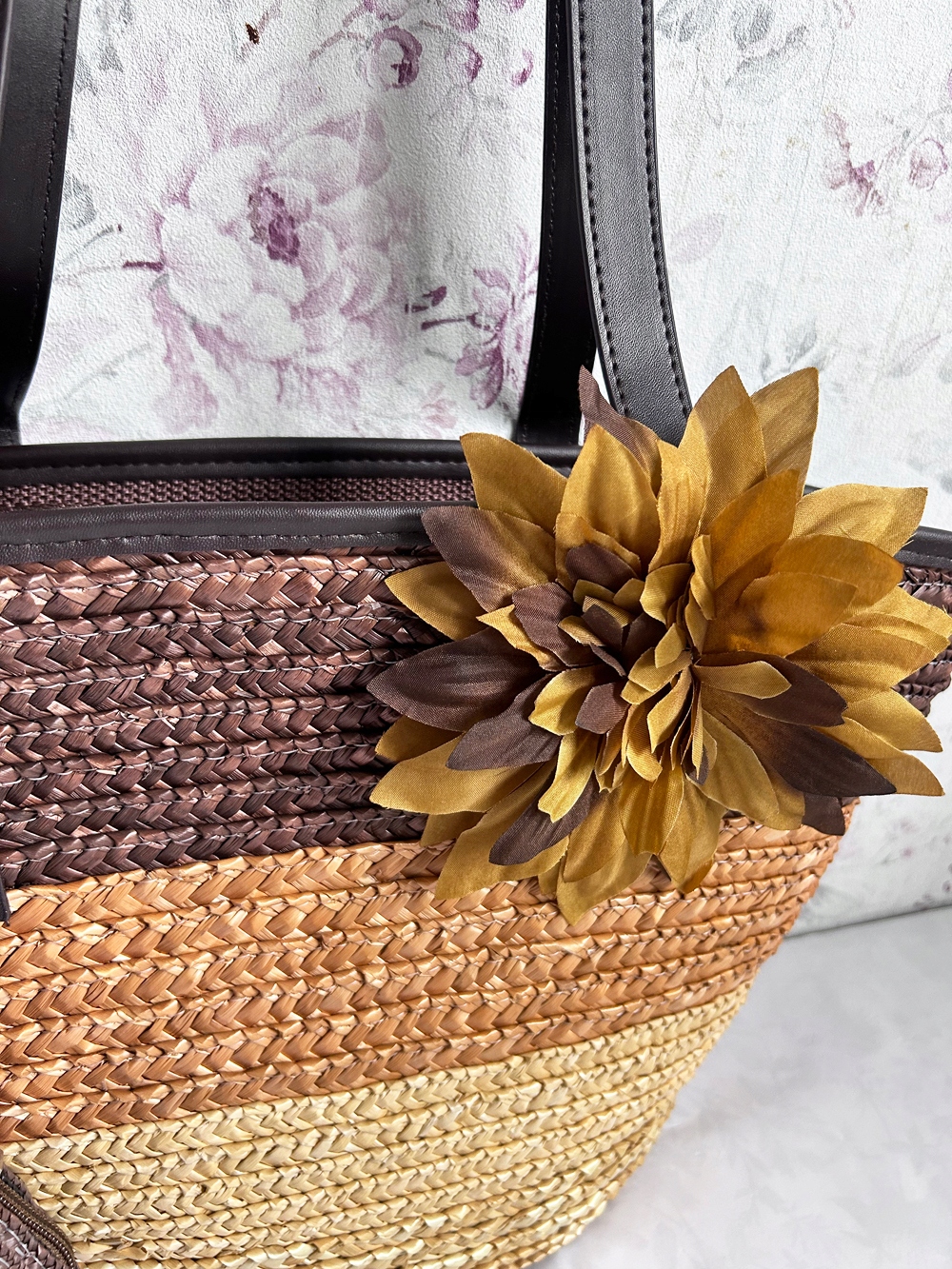 TOREBKA SŁOMKOWA KOSZYK PLAŻOWY SASZETKA BRĄZOWY HANDMADE A4 Marka bez marki