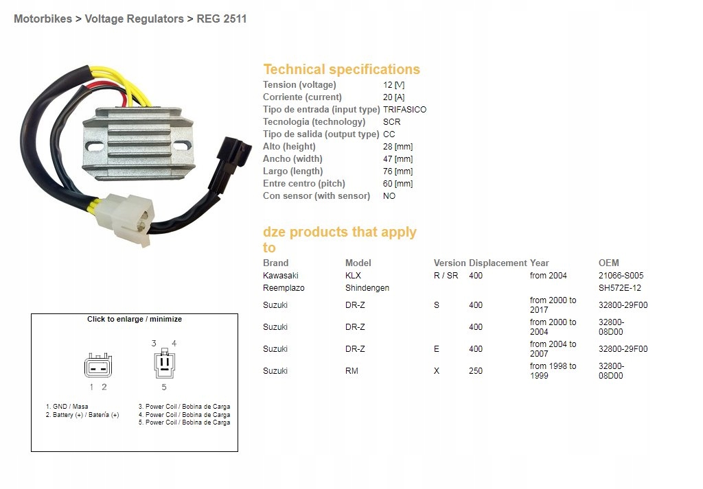 Dze regulátor napätia Suzuki Drz 400/E/S '00-'17