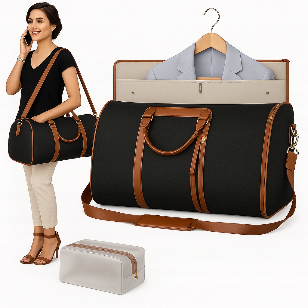 Torba Podróżna Rozkładana czarna z pokrowcem na ubrania garnitur 2w1