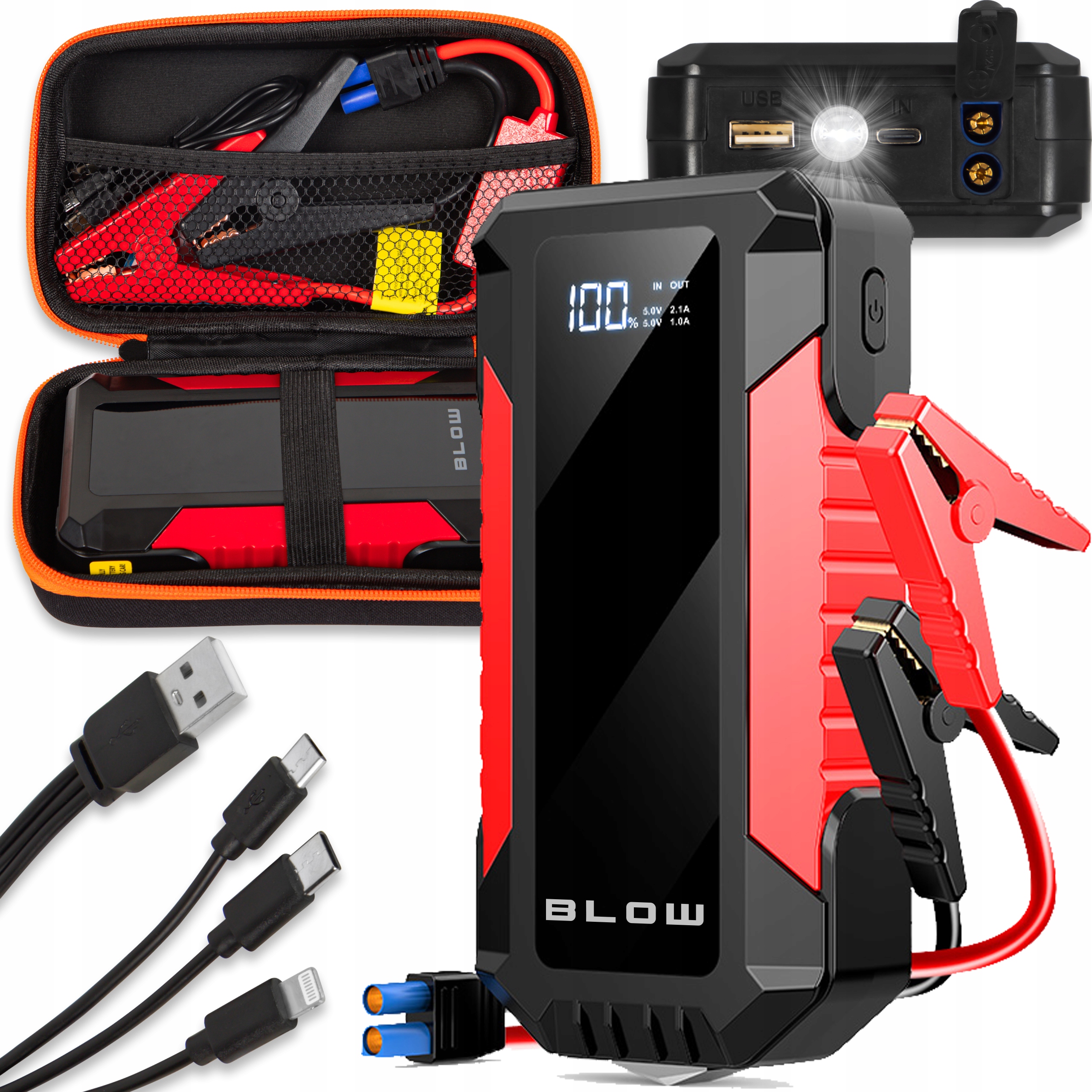 Jump Starter Startovací Booster Powerbanka Svítilna Kladívko Kabely 1000A 12000mAh