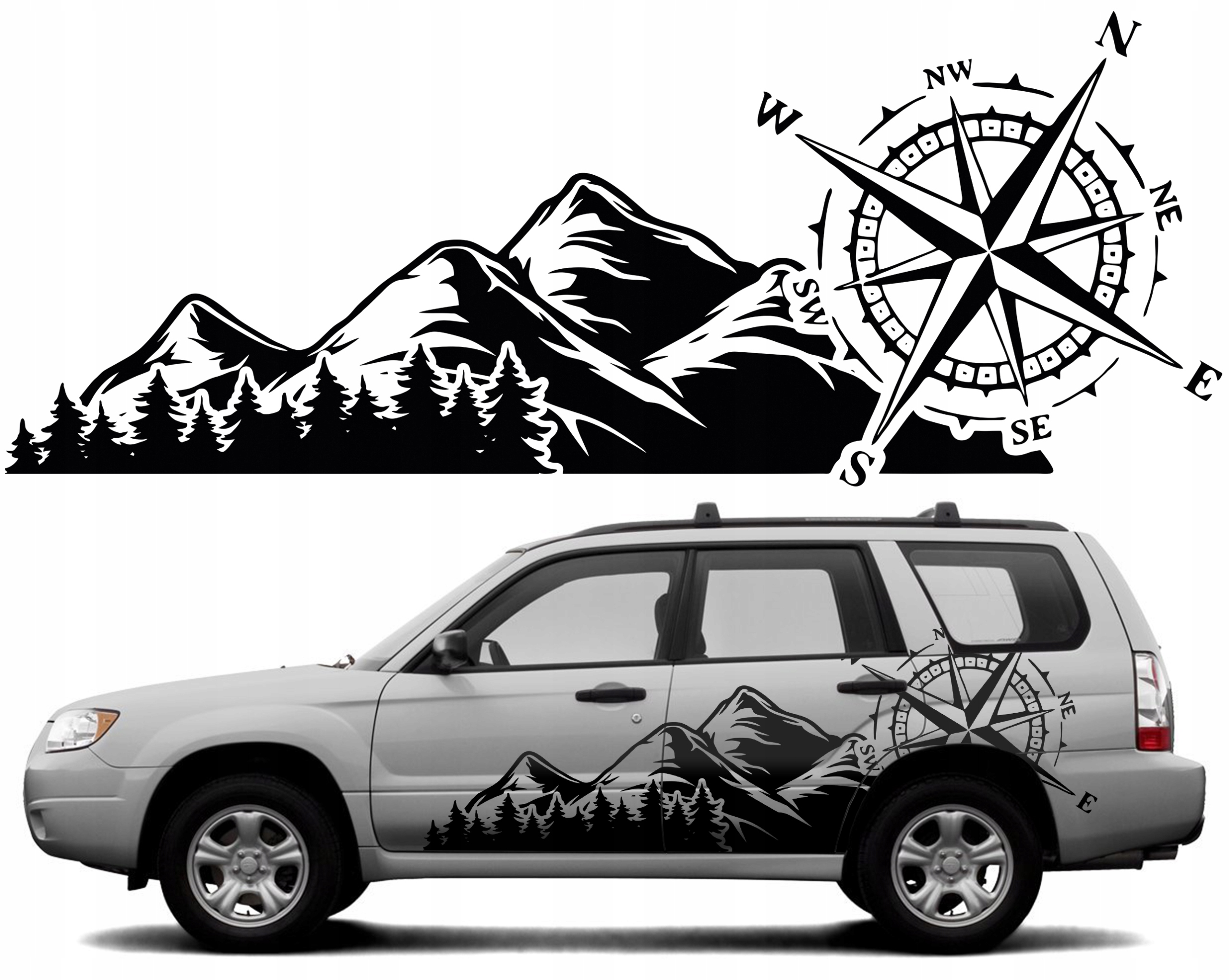 2x NAKLEJKA NA SAMOCHOD LAS DRZEWA OFFROAD 80X200