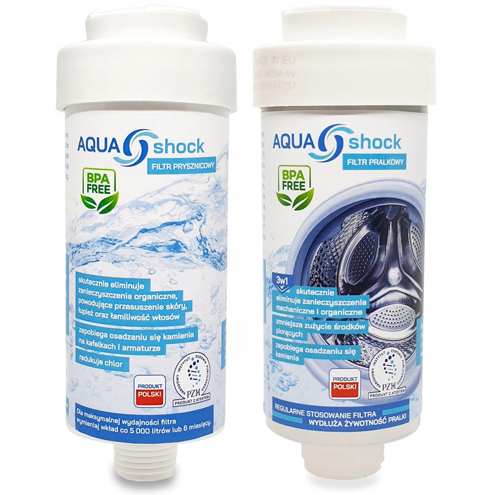 Filtr Wody Prysznicowy Biały Do Pralki Pralkowy Na Rok 3w1 Aqua shock